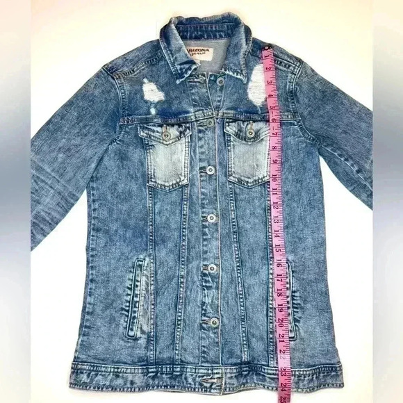 Arizona Jeans Womens Vintage Distressed Washed Blue Jean Jacket  Size Small - Picture 4 of 7